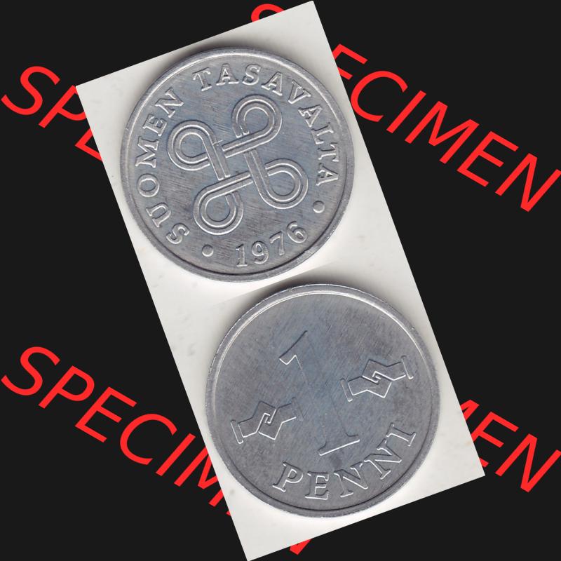 Alte Münzen KMS Finnland, Kursmünzensatz 1976 in Stempelglanz 1969-1979, 1 Penny, Penni 1976-1, SUOMEN TASAVALTA. Vorderseite und Rückseite vertikal zusammengefügt... Sammlung