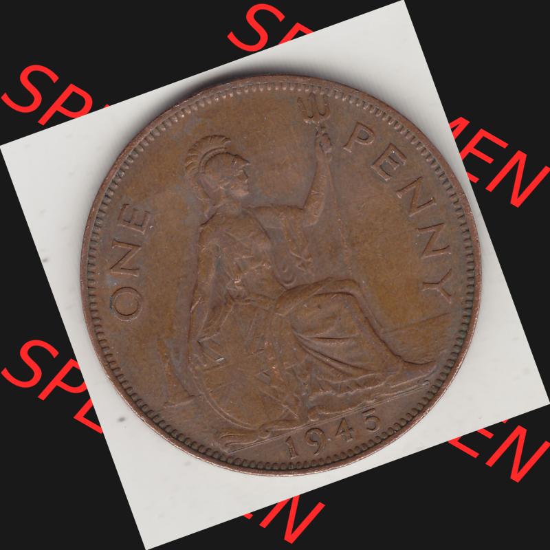 Münzen Großbritannien Umlaufmünze 1937-1948. 1 One Penny 1945-1, George VI, GEORGIVS VI DGBROMNREX FDINDIMP. HP. Rückseite der alten britischen Münze... Sammlung