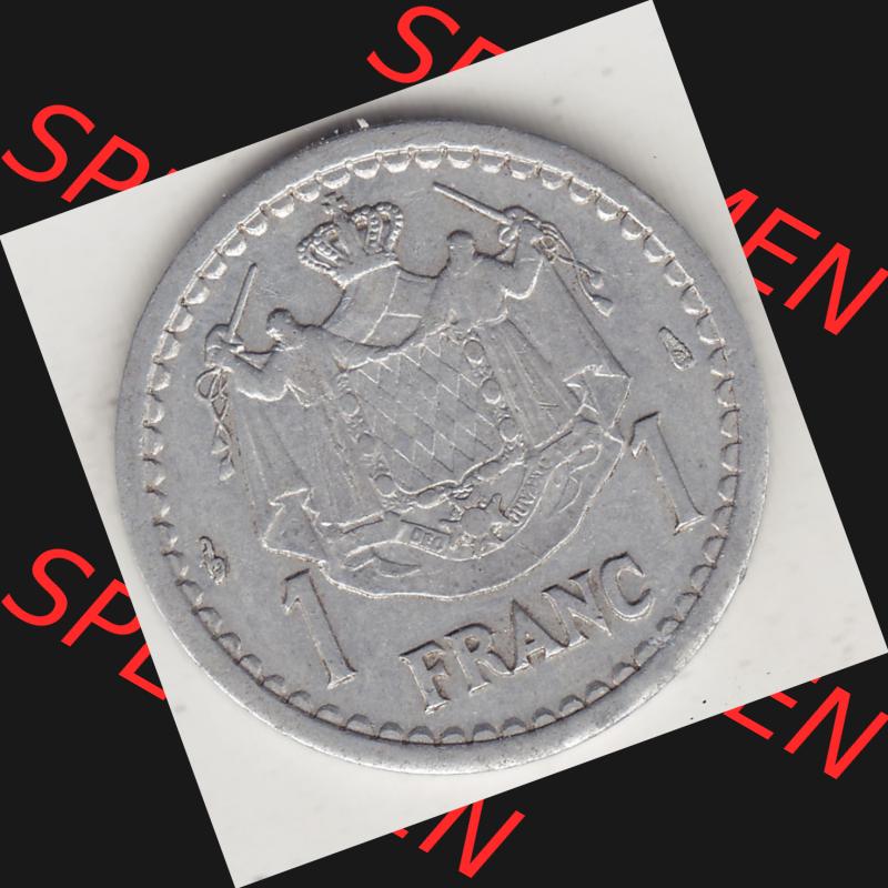 Alte Münzen Monaco Umlaufmünze Einzelansicht 1943-1943, 1 Franken 1943-1 Aluminium, L. MAUBERT LOUIS II PRINCE DE MONACO, 1 FRANC DEO JUVANTE. Rückseite auf... Sammlung