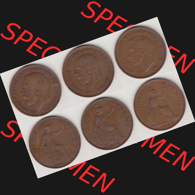 Alte Münzen Großbritannien Umlaufmünze 1921-1948, 1921, 1935, 1948 One Penny, 1 Penny George V. VI. Ein Satz alter Münzen aus Großbritannien... Sammlung