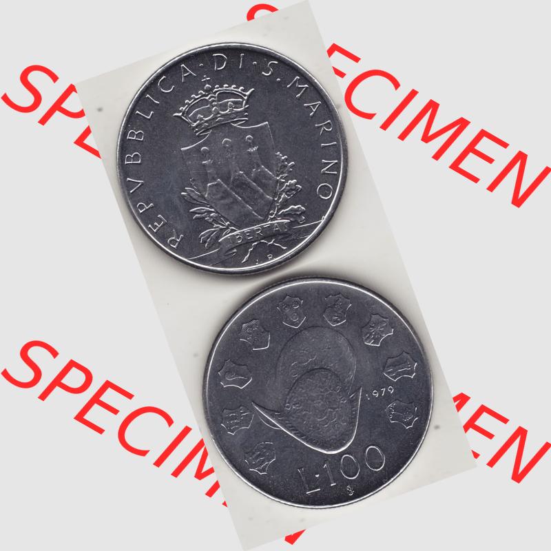 Bildmaterial Münzensatz / KMS 1979 aus San Marino 1979-1979, 100 Lire, J.P. LIBERTAS REPVBBLICA DI S. MARINO L.100. Vorderseite und Rückseite... Sammlung