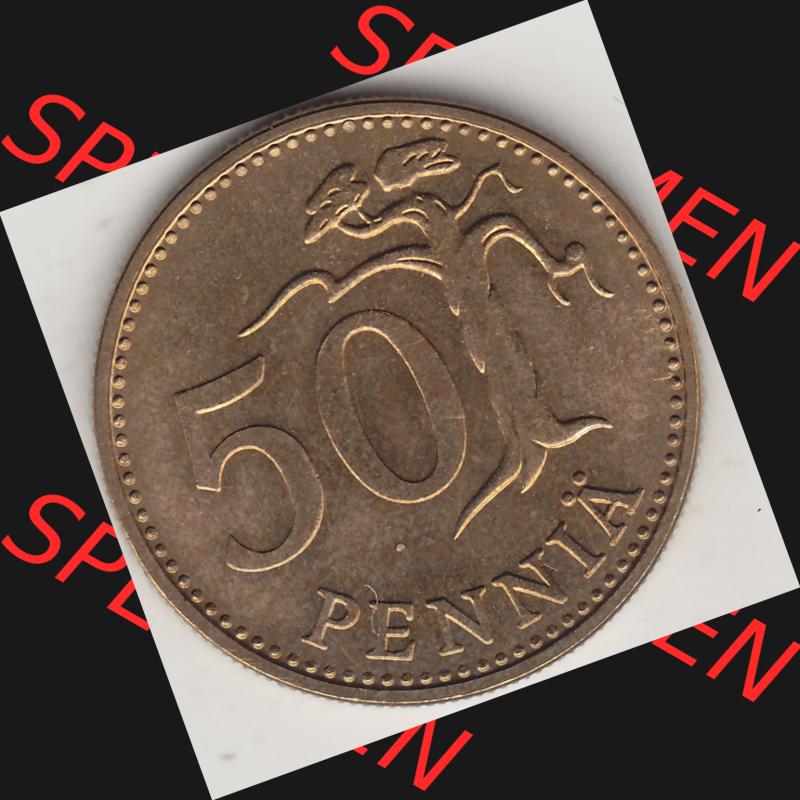 Alte Münzen KMS Finnland, Kursmünzensatz 1978 in Stempelglanz 1963-1990, 50 Penny 1978-1. Rückseite mit Wert-Zahl bzw. Nennwert einer Münze aus offiziellen... Sammlung
