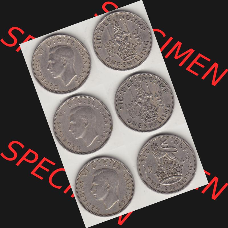 Alte Münzen Großbritannien Umlaufmünze One Shilling, 1 Schilling 1947, 1948, 1949. Ein Satz alter Münzen aus Großbritannien als Motiv vom digitalen Bild... Sammlung