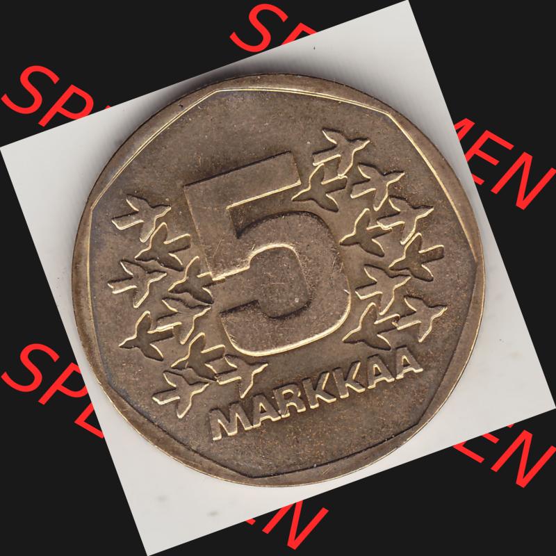 Alte Münzen KMS Finnland, Kursmünzensatz 1978 in Stempelglanz 1972-1978, 5 finnische Mark, Markkaa, 1978-1. Rückseite mit Wert-Zahl bzw. Nennwert einer... Sammlung