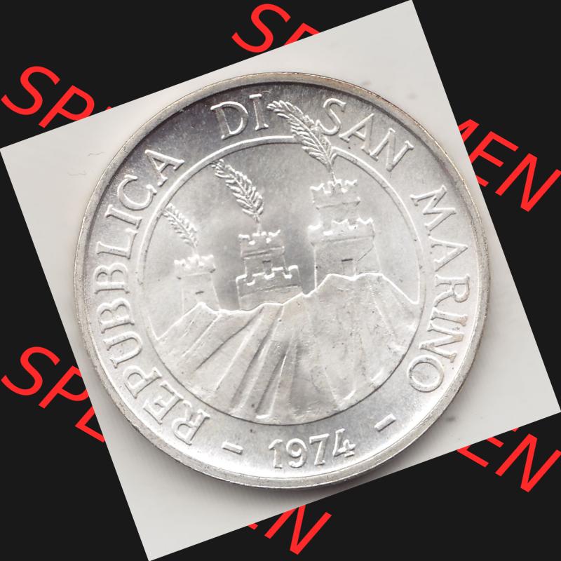 Bildmaterial Münzensatz / KMS 1974 aus San Marino 1974-1974, 500 Lire Silbermünze 1974 aus San Marino, wertvolle Edelmetallmünze Münze in Silber, L.500... Sammlung