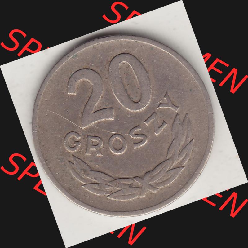 Münzen Polen KMS, Kursmünzensatz 1949-1949, Republik Polen 20 Groszy, Groschen, Kupfer 1949-1. Rückseite mit Wert-Zahl / Wert-Angabe einer polnischen Münzen... Sammlung