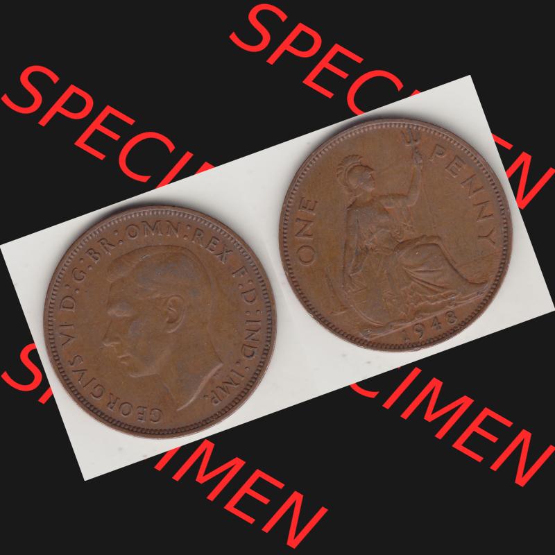 Alte Münzen Großbritannien Umlaufmünze 1937-1948, 1 Penny, One Penny, 1948-1, GEORGIVS VI, D G BR OMN REX F D IND IMP HP. Vorderseite und Rückseite... Sammlung