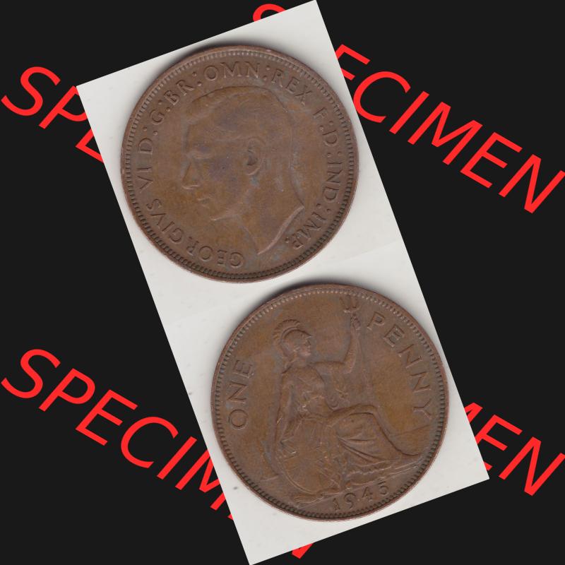 Münzen Großbritannien Umlaufmünze 1937-1948. 1 One Penny 1945-1, George VI, GEORGIVS VI DGBROMNREX FDINDIMP. HP. Vorderseite und Rückseite vertikal... Sammlung