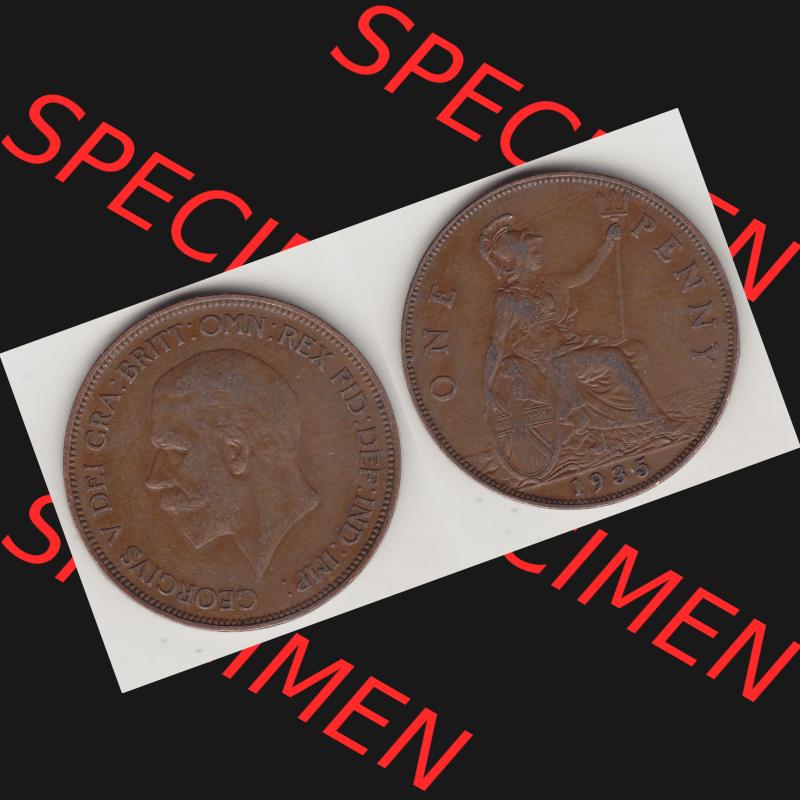 Alte Münzen Großbritannien Umlaufmünze 1928-1936, 1 Penny, ONE PENNY, 1935-1, BM GEORGIVS V DEI GRA BRITT OMN REX FID DEF IND IMP. Vorderseite und Rückseite... Sammlung