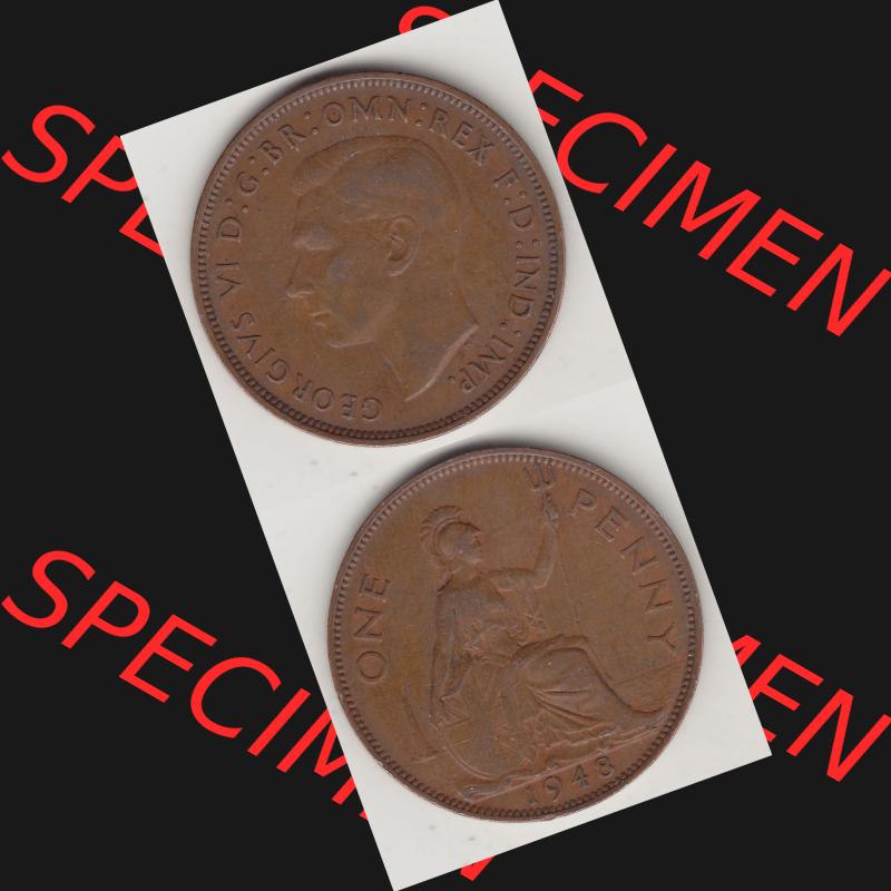 Alte Münzen Großbritannien Umlaufmünze 1937-1948, 1 Penny, One Penny, 1948-1, GEORGIVS VI, D G BR OMN REX F D IND IMP HP. Vorderseite und Rückseite... Sammlung
