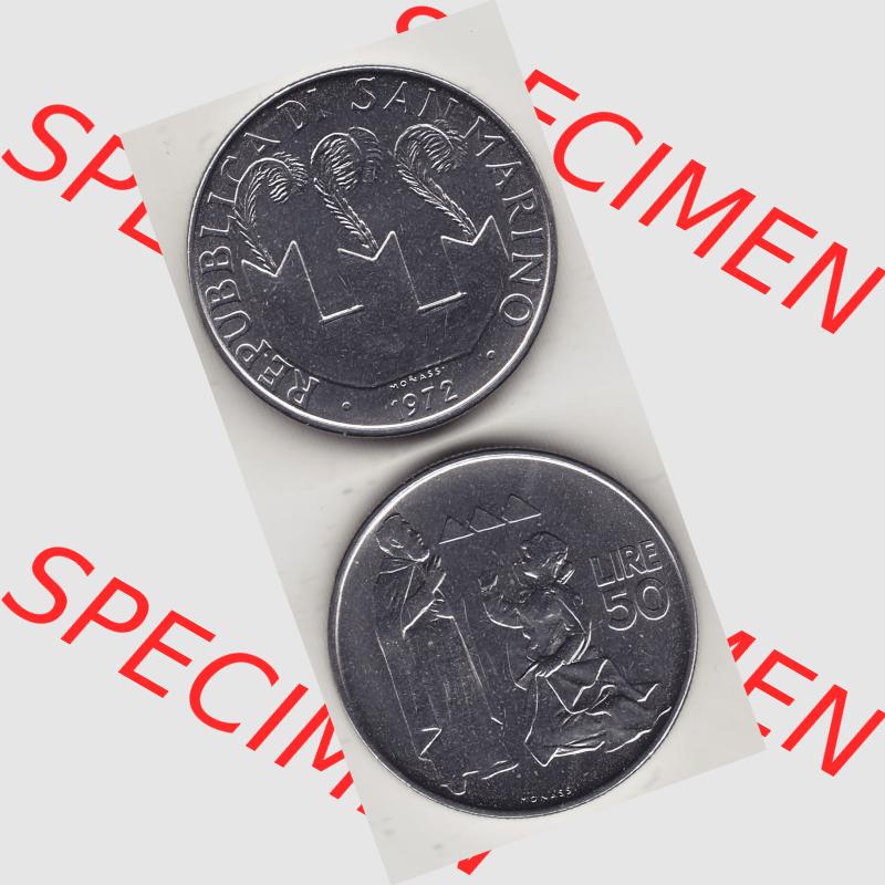 Bildmaterial Münzensatz / KMS 1972 aus San Marino 1972-1972, 50 Lire, 1972, MONASSI REPUBBLICA DI SAN MARINO 50 LIRE. Vorderseite und Rückseite einer Umlaufmünze... Sammlung