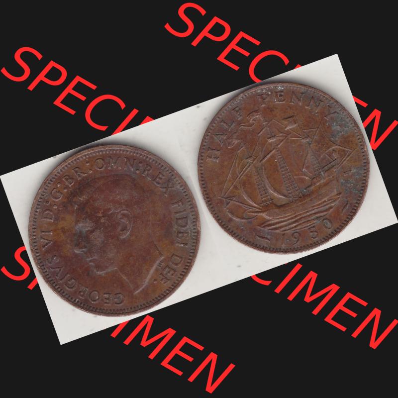 Alte Münzen Großbritannien Umlaufmünze 1949-1952, Half Penny, 1950-1, George VI, HALF PENNY HP, Segelschiff. Vorderseite und Rückseite horizontal... Sammlung