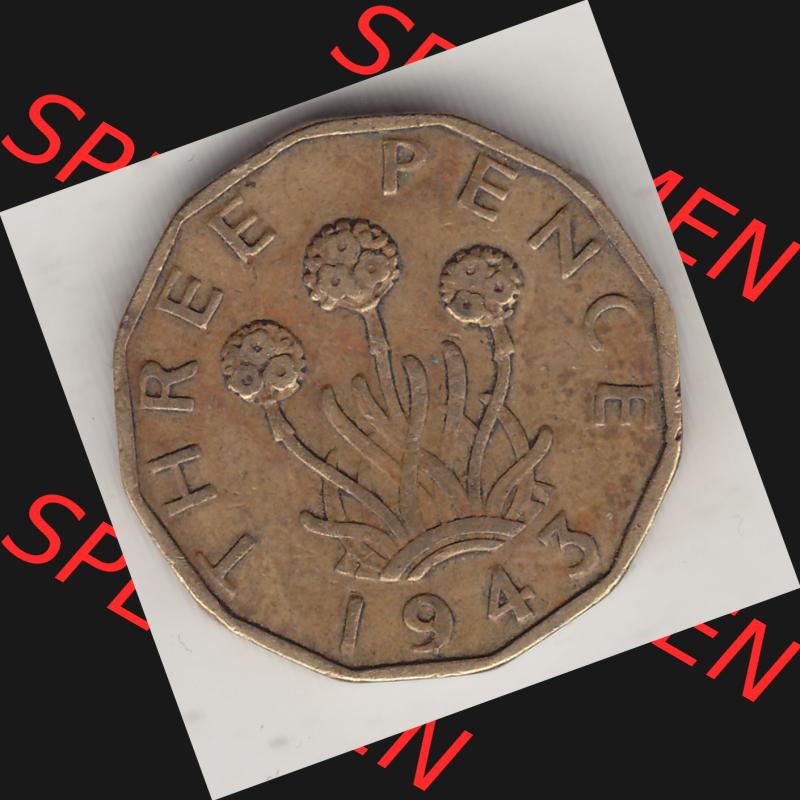 Alte Münzen Großbritannien Umlaufmünze 1937-1948, 3 Pence, Three Pence 1943-1, George VI, GEORGIVS VI D G BR OMN REX F D IND IMP. Rückseite der alten... Sammlung