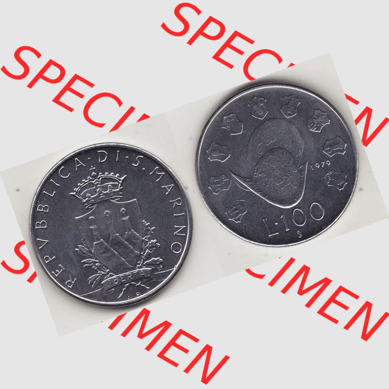 Bildmaterial Münzensatz / KMS 1979 aus San Marino 1979-1979, 100 Lire, J.P. LIBERTAS REPVBBLICA DI S. MARINO L.100. Vorderseite und Rückseite... Sammlung