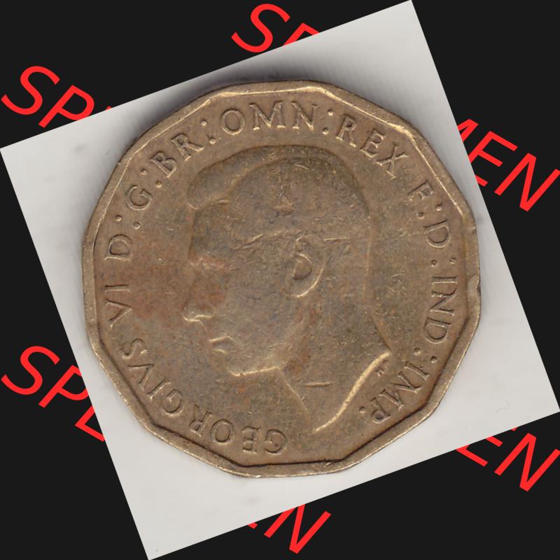 Alte Münzen Großbritannien Umlaufmünze 1937-1948, 3 Pence, Three Pence 1943-2, George VI, GEORGIVS VI D G BR OMN REX F D IND IMP. Vorderseite der alten britischen... Sammlung