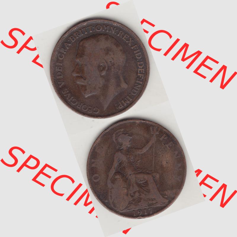 Alte Münzen Großbritannien Umlaufmünze 1911-1926, 1 Penny, One Penny, 1917-1, B.M. GEORGIVS V DEI GRA BRITT OMN REX FID DEF IND IMP. Vorderseite... Sammlung