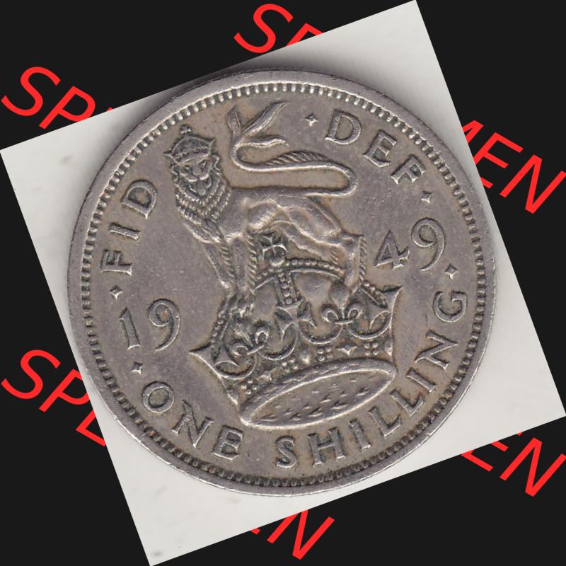 Alte Münzen Großbritannien Umlaufmünze 1949-1951, 1 One Schilling - Shilling, 1949-2 Stehender Löwe auf Krone. Rückseite der alten britischen Münze aus... Sammlung