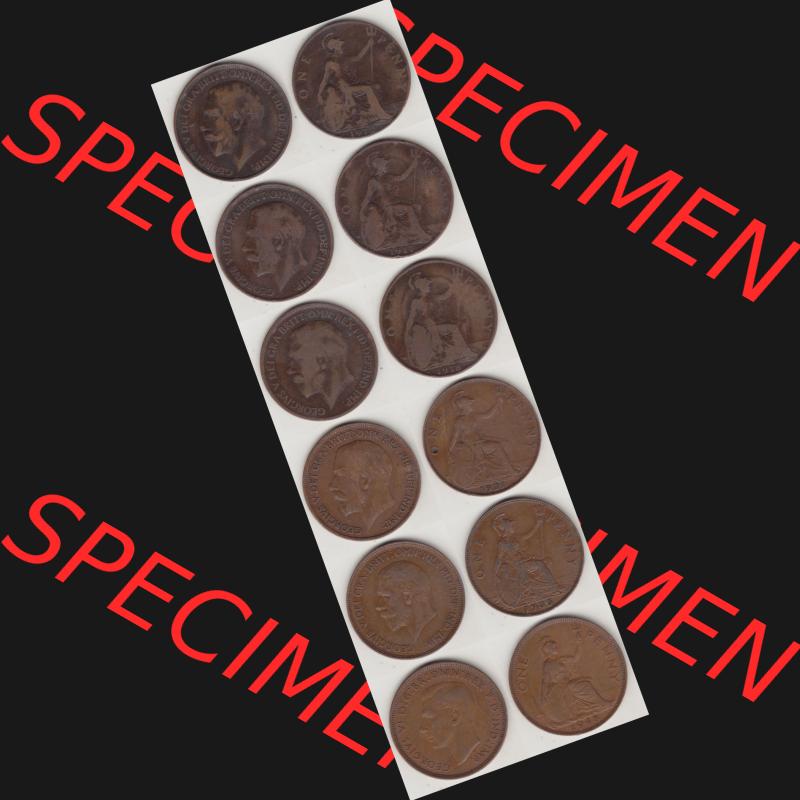 Alte Münzen Großbritannien Umlaufmünze 1912-1948, 1912, 1917, 1918, 1921, 1935 und 1948 One Penny, 1 Penny George V. VI.. Ein Satz... Sammlung