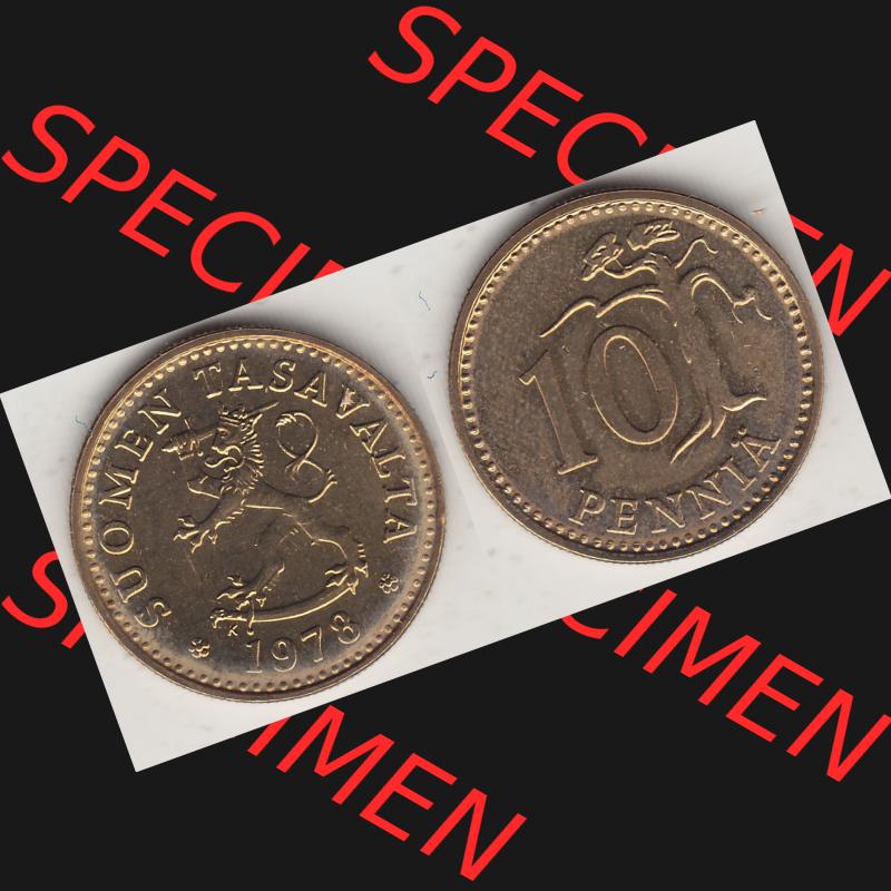 Alte Münzen KMS Finnland, Kursmünzensatz 1978 in Stempelglanz 1963-1982, 10 Penny, 1978-1. Digitales Bild / Bildmaterial mit Vorderseite und Rückseite einer... Sammlung