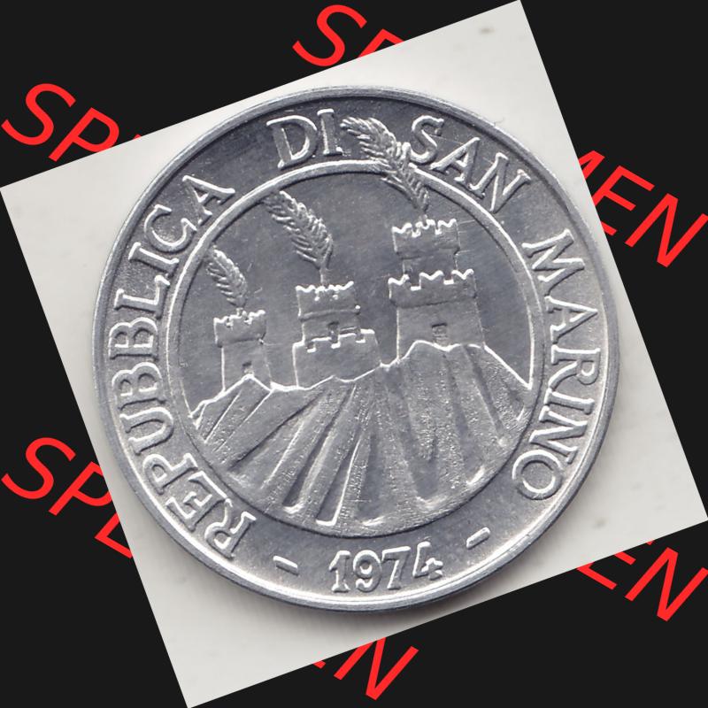 Bildmaterial Münzensatz / KMS 1974 aus San Marino 1974-1974, 10 Lire, L.10 MINGUZZI MONASSI INC.. Vorderseite einer Umlaufmünze aus 1974 REPUBBLICA DI SAN... Sammlung