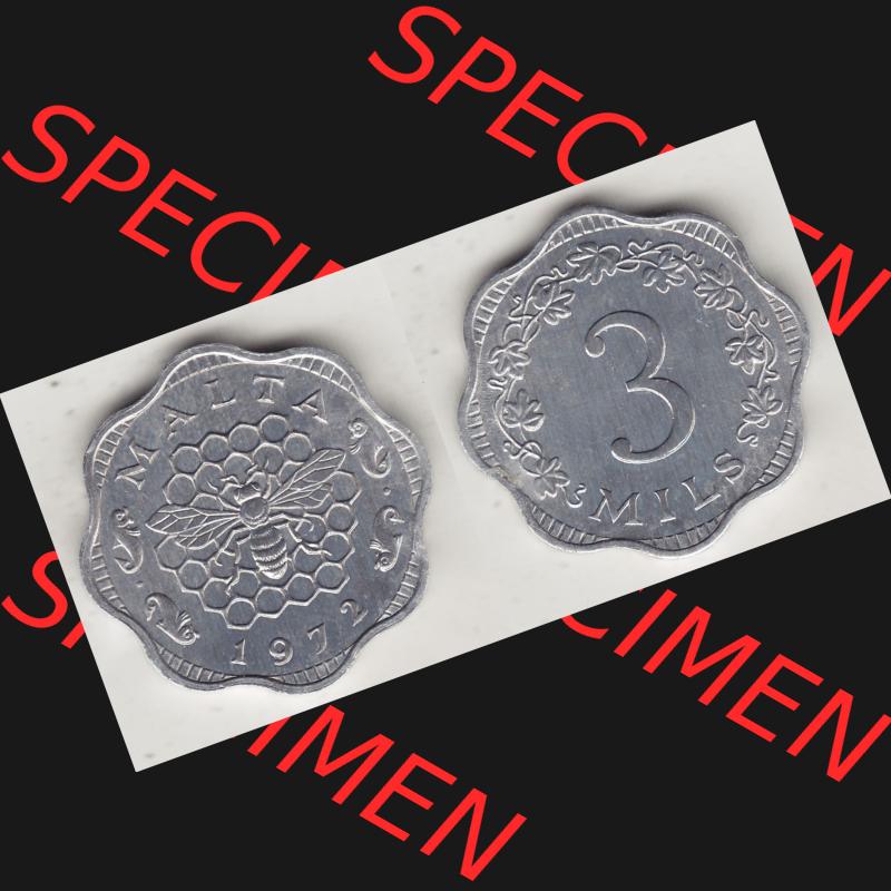 Bildmaterial Münzensatz / KMS 1972 aus Malta 1972-2006, 3 Mils 1972-1, MALTA 3 MILS. Vorderseite und Rückseite als horizontales Bildmaterial für Computer-Grafiker... Sammlung