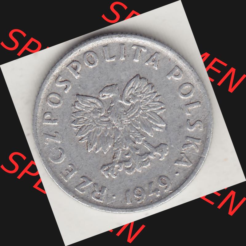 Münzen Polen KMS, Kursmünzensatz 1949-1949, Republik Polen 5 Groszy, Groschen, Aluminium 1949-1. Vorderseite einer polnischen Münzen auf einen Digitalen Bild... Sammlung