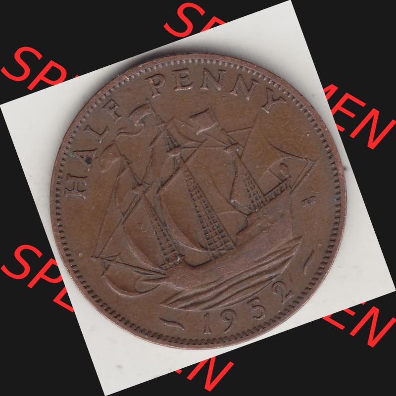 Alte Münzen Großbritannien Umlaufmünze 1949-1952, Half Penny, 1952-1, George VI, HALF PENNY HP, Segelschiff. Rückseite der alten britischen Münze... Sammlung