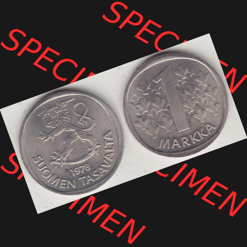 Alte Münzen KMS Finnland, Kursmünzensatz 1978 in Stempelglanz 1969-1993, 1 finnische Mark, Markka 1978-1. Digitales Bild / Bildmaterial mit Vorderseite und Rückseite... Sammlung