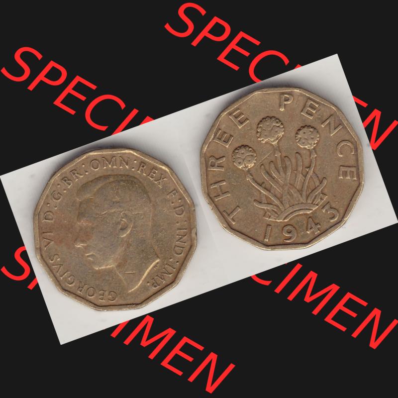 Alte Münzen Großbritannien Umlaufmünze 1937-1948, 3 Pence, Three Pence 1943-2, George VI, GEORGIVS VI D G BR OMN REX F D IND IMP. Vorderseite und Rückseite... Sammlung