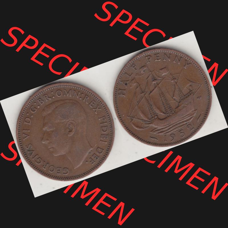 Alte Münzen Großbritannien Umlaufmünze 1949-1952, Half Penny, 1952-1, George VI, HALF PENNY HP, Segelschiff. Vorderseite und Rückseite horizontal... Sammlung
