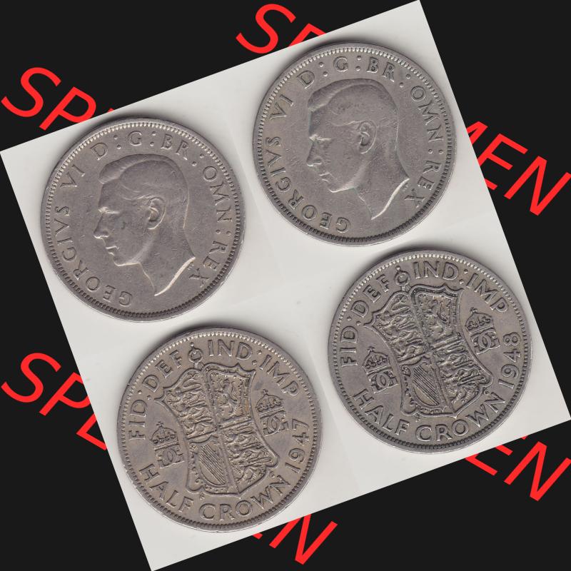 Alte Münzen Großbritannien Umlaufmünze 1947-1948, 1/2 Krone, Half Crown 1947 und 1948 Bild-Version 2/2, George VI, FID DEF IND IMP HALF CROWN. Ein... Sammlung