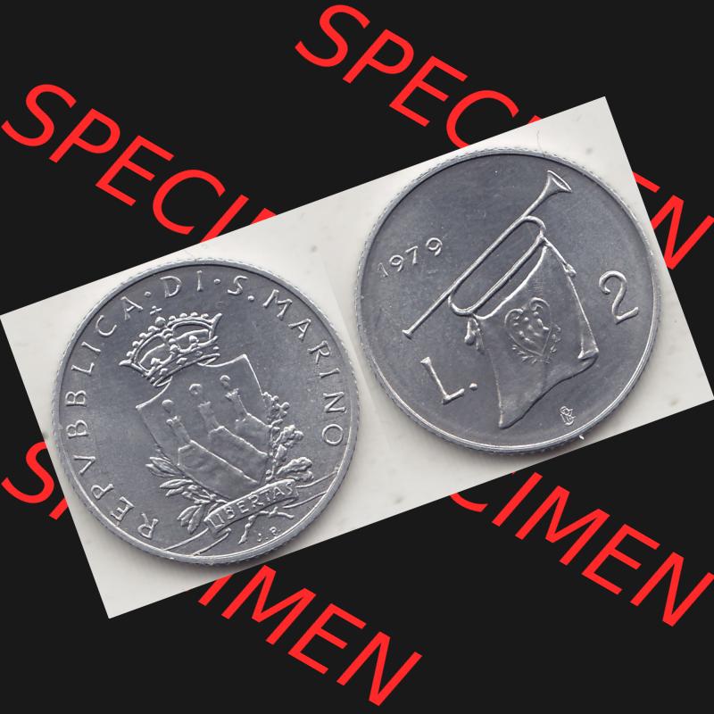 Bildmaterial Münzensatz / KMS 1979 aus San Marino 1979-1979, 2 Lire, J. V. LIBERTAS REPVBBLICA DI S. MARINO, 1979 L.2. Vorderseite und Rückseite... Sammlung