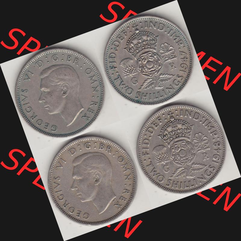 Alte Münzen Großbritannien Umlaufmünze 1947-1948, 2 Schilling-Florin 1947 und 1948 Bild-Version 1/2, Two Shillings, George VI, GEORGIVS. Ein Satz alter... Sammlung