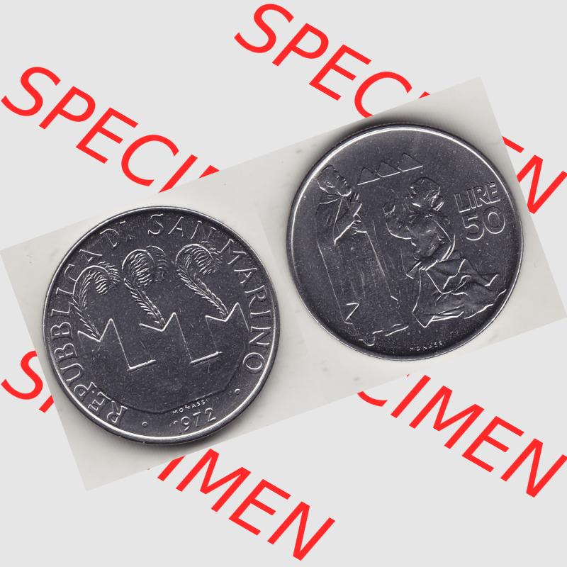 Bildmaterial Münzensatz / KMS 1972 aus San Marino 1972-1972, 50 Lire, 1972, MONASSI REPUBBLICA DI SAN MARINO 50 LIRE. Vorderseite und Rückseite einer Umlaufmünze... Sammlung