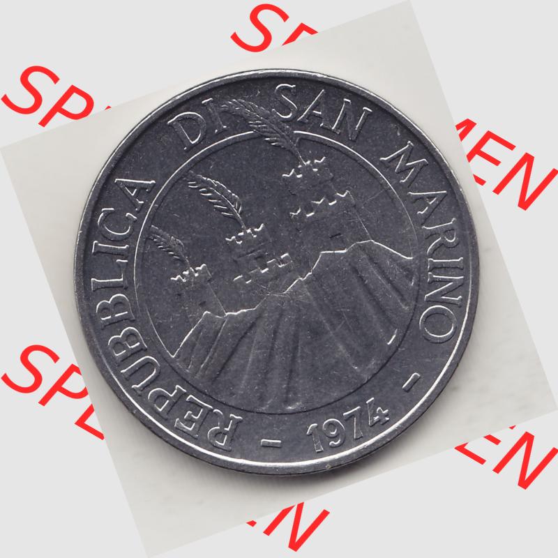 Bildmaterial Münzensatz / KMS 1974 aus San Marino 1974-1974, 100 Lire, L.100 MINGUZZI MONASSI INC.. Vorderseite einer Umlaufmünze aus 1974 REPUBBLICA DI SAN... Sammlung