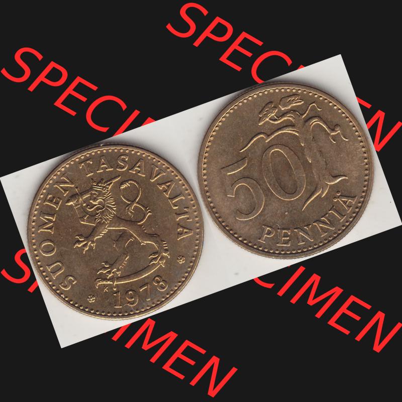 Alte Münzen KMS Finnland, Kursmünzensatz 1978 in Stempelglanz 1963-1990, 50 Penny 1978-1. Digitales Bild / Bildmaterial mit Vorderseite und Rückseite einer Münze... Sammlung