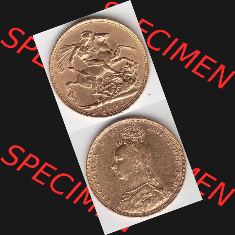 Alte Goldmünzen Großbritannien Gold-Münze 1887-1892, 1 Pfund Sovereign 1892. Vorderseite und Rückseite horizontal auf einen digitalen Bild der alten britischen Goldmünze... Sammlung