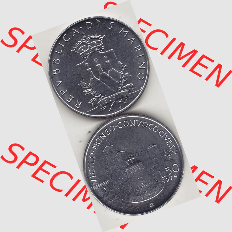 Bildmaterial Münzensatz / KMS 1979 aus San Marino 1979-1979, 50 Lire, J.P. LIBERTAS REPVBBLICA DI S. MARINO, L.50 VIGILO MONEO CONVOCO CIVES.... Sammlung