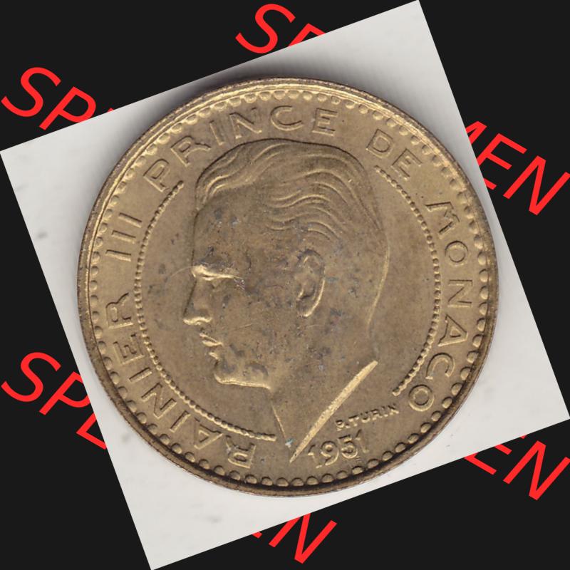 Alte Münzen Monaco Umlaufmünze Einzelansicht 1950-1951, 10 Franken - FRS, Francs, 1951-1, P. TURIN RAINIER III PRINCE DE MONACO, 10 FRS DEO JUVANTE.... Sammlung