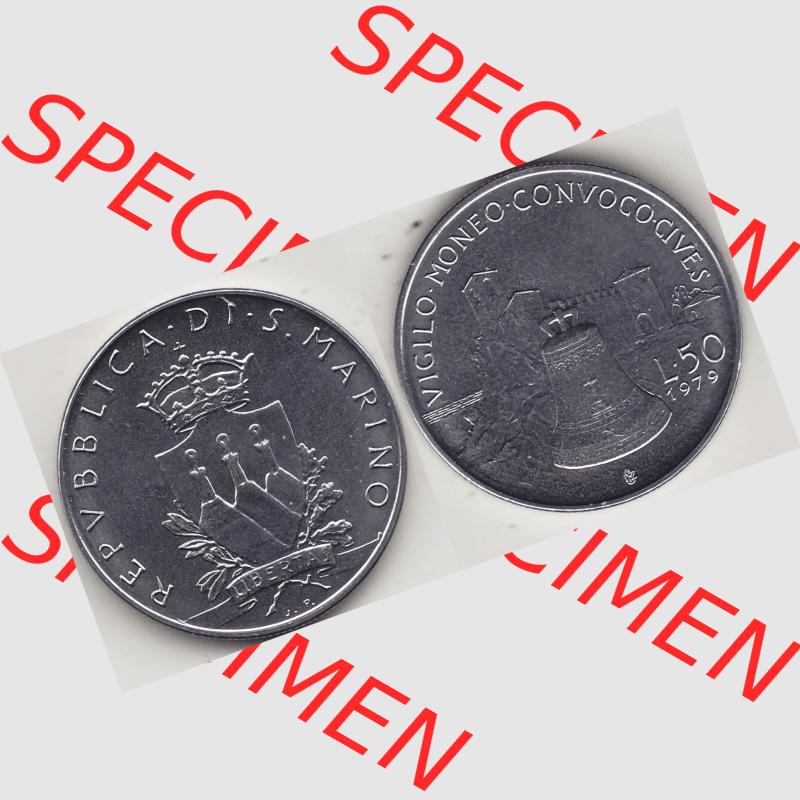 Bildmaterial Münzensatz / KMS 1979 aus San Marino 1979-1979, 50 Lire, J.P. LIBERTAS REPVBBLICA DI S. MARINO, L.50 VIGILO MONEO CONVOCO CIVES.... Sammlung