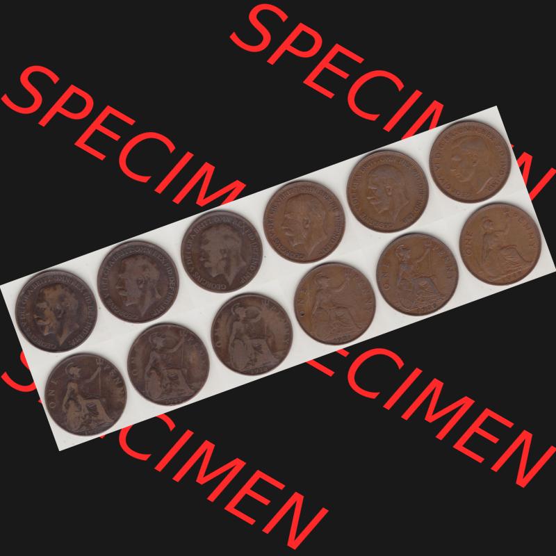 Alte Münzen Großbritannien Umlaufmünze 1912-1948, 1912, 1917, 1918, 1921, 1935 und 1948 One Penny, 1 Penny George V. VI.. Ein Satz... Sammlung