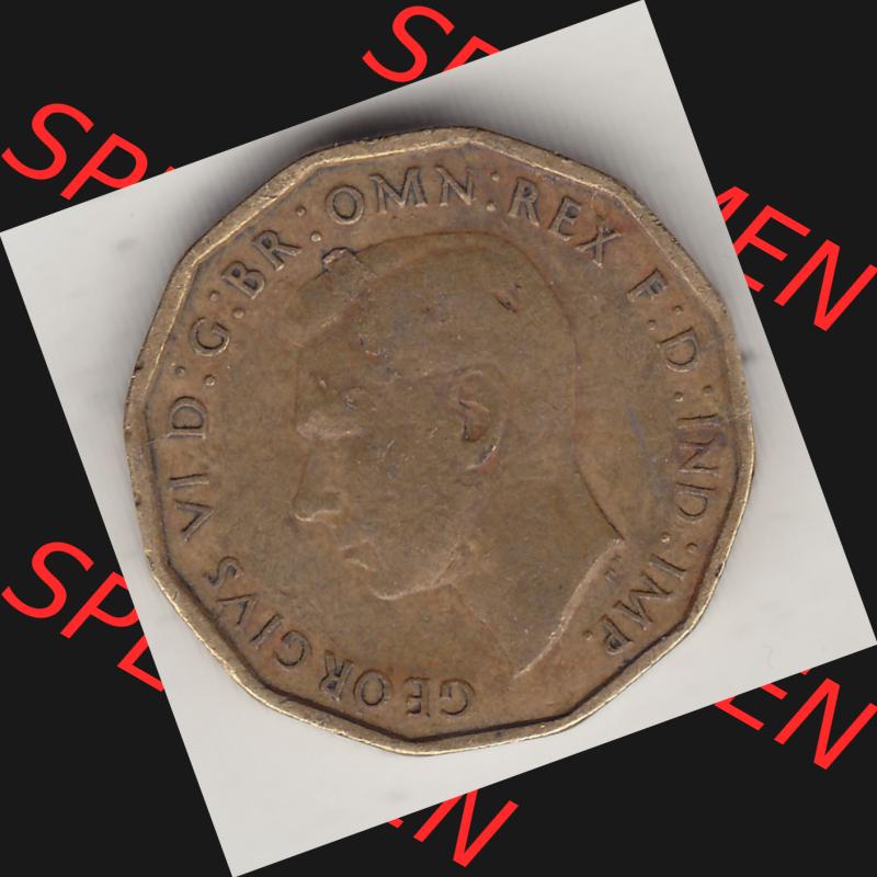 Alte Münzen Großbritannien Umlaufmünze 1937-1948, 3 Pence, Three Pence 1943-1, George VI, GEORGIVS VI D G BR OMN REX F D IND IMP. Vorderseite der alten britischen... Sammlung