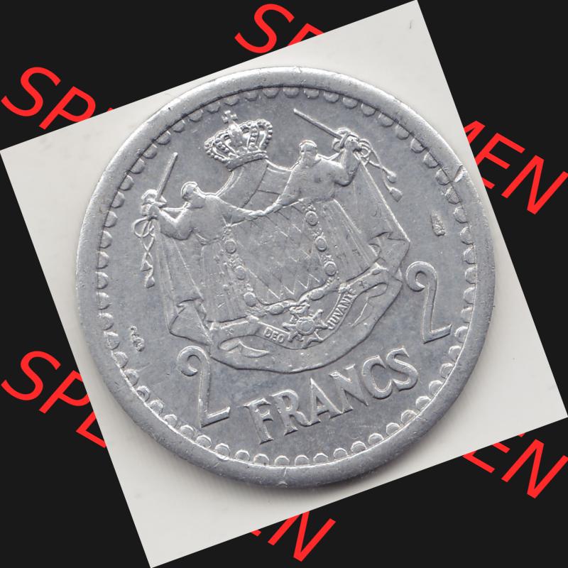 Alte Münzen Monaco Umlaufmünze Einzelansicht 1943-1943, 2 Franken 1943-1 in Aluminium, LOUIS II PRINCE DE MONACO, 2 FRANCS DEO JUVANTE. Rückseite auf einen digitalen... Sammlung