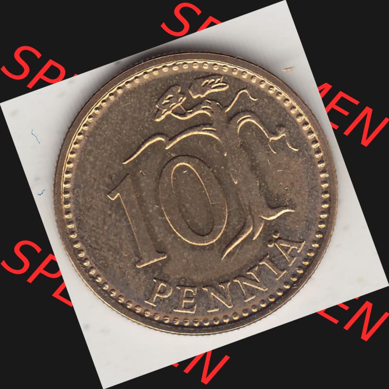 Alte Münzen KMS Finnland, Kursmünzensatz 1978 in Stempelglanz 1963-1982, 10 Penny, 1978-1. Rückseite mit Wert-Zahl bzw. Nennwert einer Münze aus offiziellen... Sammlung