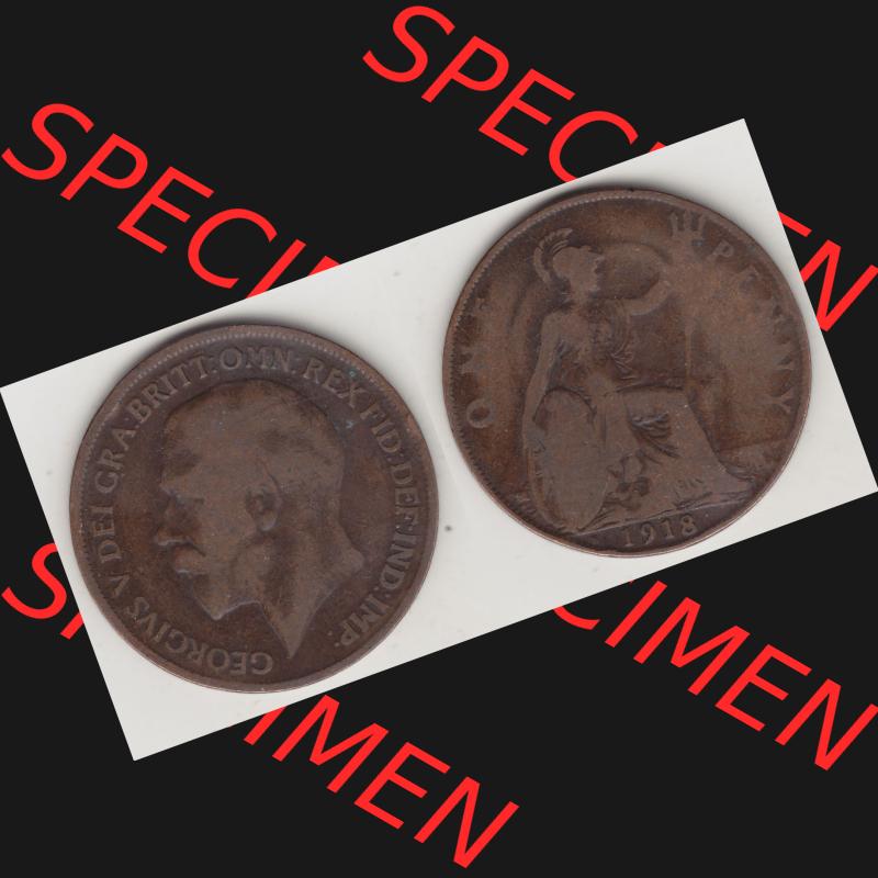 Alte Münzen Großbritannien Umlaufmünze 1911-1926, 1 Penny, One Penny, 1918-1, B.M. GEORGIVS V DEI GRA BRITT OMN REX FID DEF IND IMP. Vorderseite... Sammlung