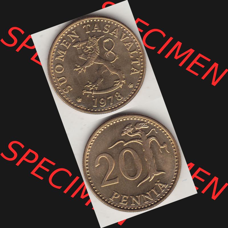 Alte Münzen KMS Finnland, Kursmünzensatz 1978 in Stempelglanz 1963-1990, 20 Penny, 1978-1. Digitales Bild / Bildmaterial für IPhone und Mobil-Geräte mit... Sammlung
