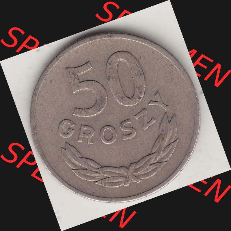 Münzen Polen KMS, Kursmünzensatz 1949-1949, Republik Polen 50 Groszy, Groschen, Kupfer 1949-1. Rückseite mit Wert-Zahl / Wert-Angabe einer polnischen Münzen... Sammlung