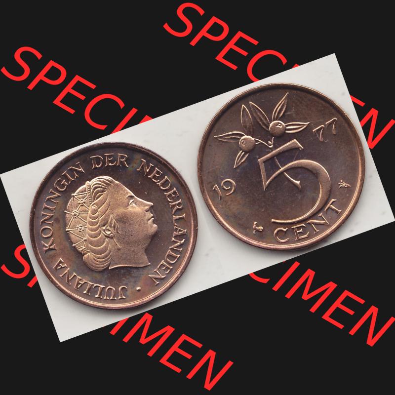 Alte Münzen KMS Niederlande, Kursmünzensatz 1977, 1950-1980, 5 Cent, 1977-1, JULIANA KONINGIN DER NEDERLANDEN. Digitales Bild / Bildmaterial mit Vorderseite... Sammlung