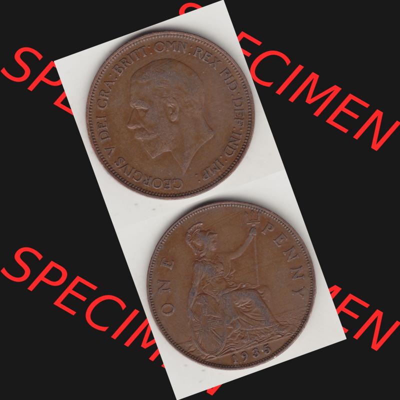 Alte Münzen Großbritannien Umlaufmünze 1928-1936, 1 Penny, ONE PENNY, 1935-1, BM GEORGIVS V DEI GRA BRITT OMN REX FID DEF IND IMP. Vorderseite und Rückseite... Sammlung