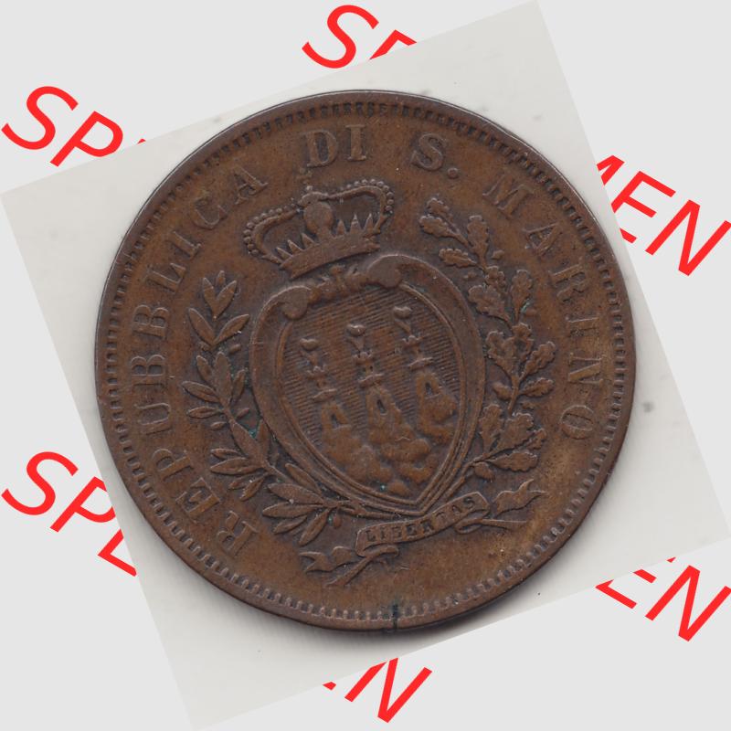 Bildmaterial Münzen aus San Marino vor 1900, 1875-1894, 10 Centesimi, Cent-Wert, 1875-1, GORI LIBERTAS REPUBBLICA DI S. MARINO, 10 CENTESIMI. Vorderseite... Sammlung
